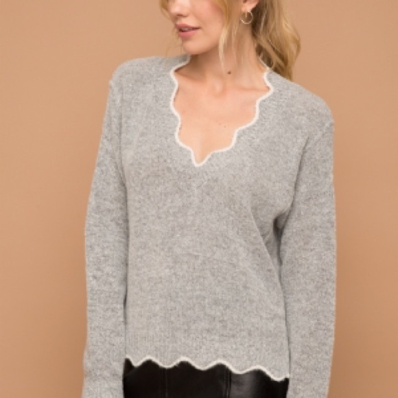 Hem & Thread Contemporary V Neck Scallop Sweater - Picture 8 of 8